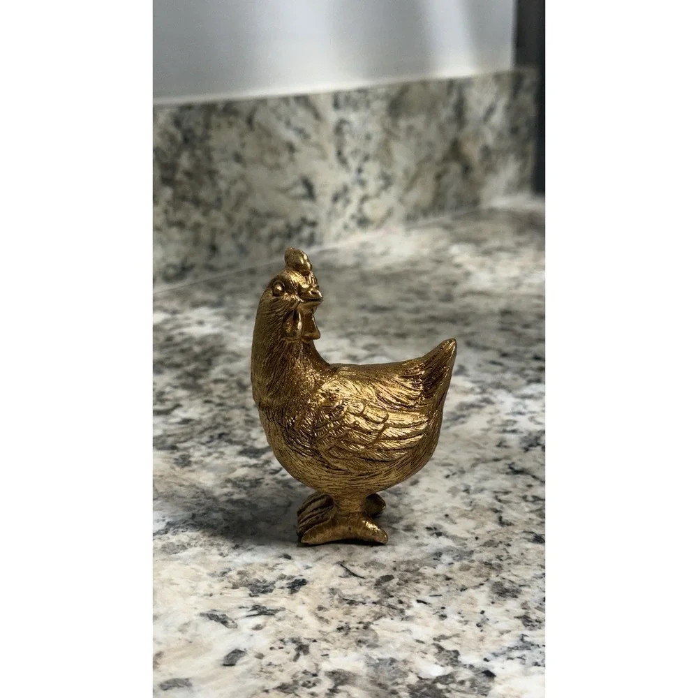 Vintage Gold Metallic Rooster Chicken Decor Figurines Cute